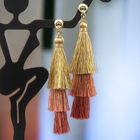 Boutique Jewelry - Layered Gold & Blush Tassel Earrings